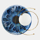 Add elegance to your space with the Aurelios Oceanic Halo Crystal Porcelain & Gold Orbit 3D Wall Art by Giant Sculptures, featuring a detailed blue iris, gold circular metal bars, and an overlapping round mirror for a stunning 3D effect.