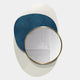 The Solistra Azure III Layered Round Mirror 3D Wall Art by Giant Sculptures features a modern gold-edged mirror atop abstract white and blue shapes, with a faint reflection of a cabinet visible in its elegant surface.