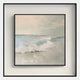 The Giant Sculptures Tidalume II Soft Dawn Shoreline Double Framed Wall Art features gentle ocean waves and a pale sky in soft blue, white, and beige tones—ideal modern coastal decor for creating a serene atmosphere.