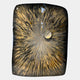 The Solarien Aureate Burst Sculptural 3D Wall Art by Giant Sculptures is a rectangular, hand-painted resin piece with a glossy finish, featuring golden sun-ray bursts and a clear spherical accent near the top right.