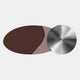 Aurelune Cocoa & Rose Silver Metal Disc 3D Wall Art by Giant Sculptures features a dark brown oval, mauve curve, and brushed silver disc on a light background—ideal for contemporary or minimalist decor.