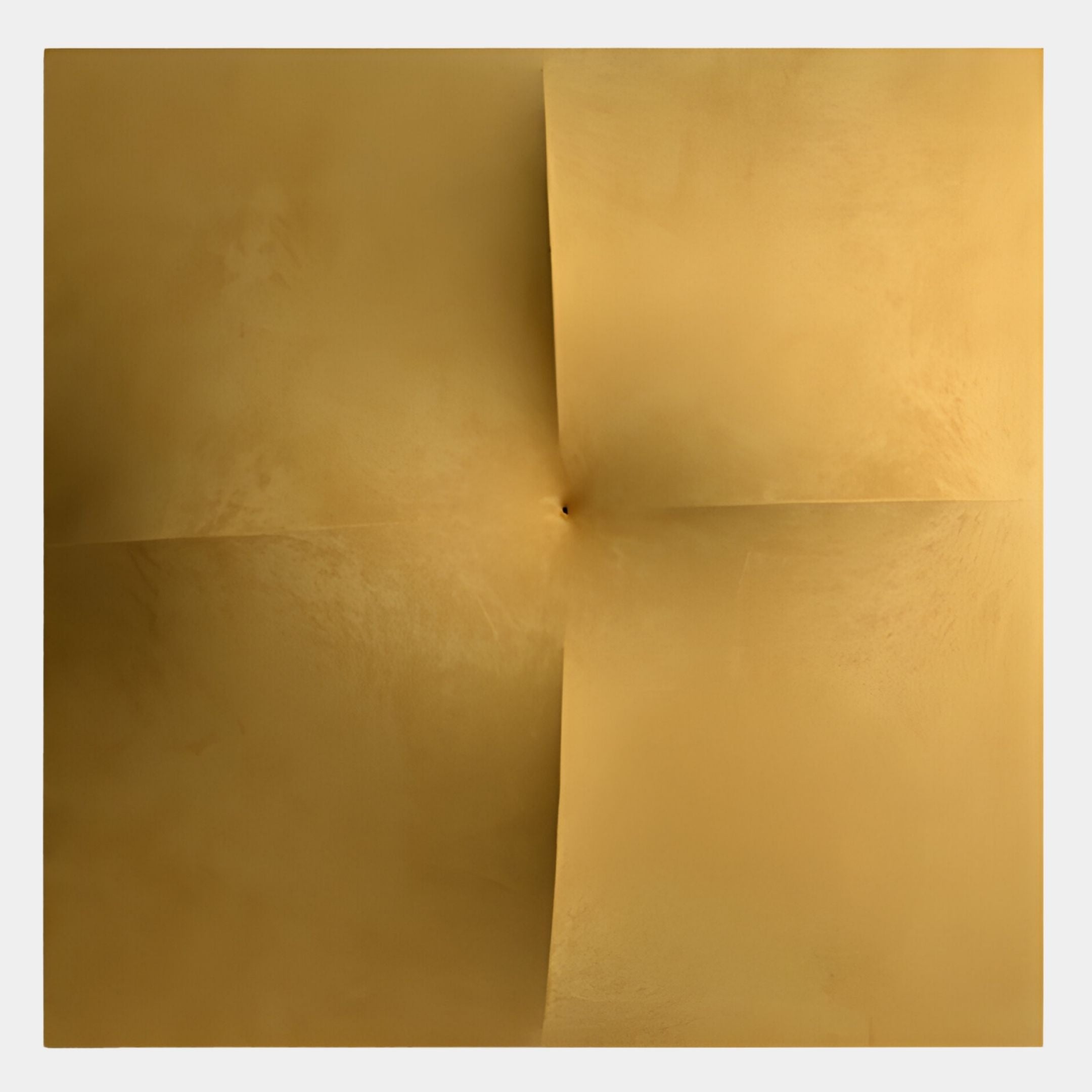 The Veylora Gold Folded Texture Fabric 3D Wall Art by Giant Sculptures is a square, gold-toned minimalist piece with four sections meeting at the center and subtle creases for an elegant metallic finish.