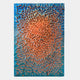 The Heliox Azure Radiance Sculptural 3D Wall Art by Giant Sculptures features orange rectangular blocks radiating from the center on a blue background, adding depth and motion to your space.