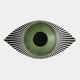 The Aurevion Green Radiant Eye 3D Wall Art by Giant Sculptures features a black center with green and white rays forming an almond shape on a light gray background—ideal as modern geometric decor for any space.