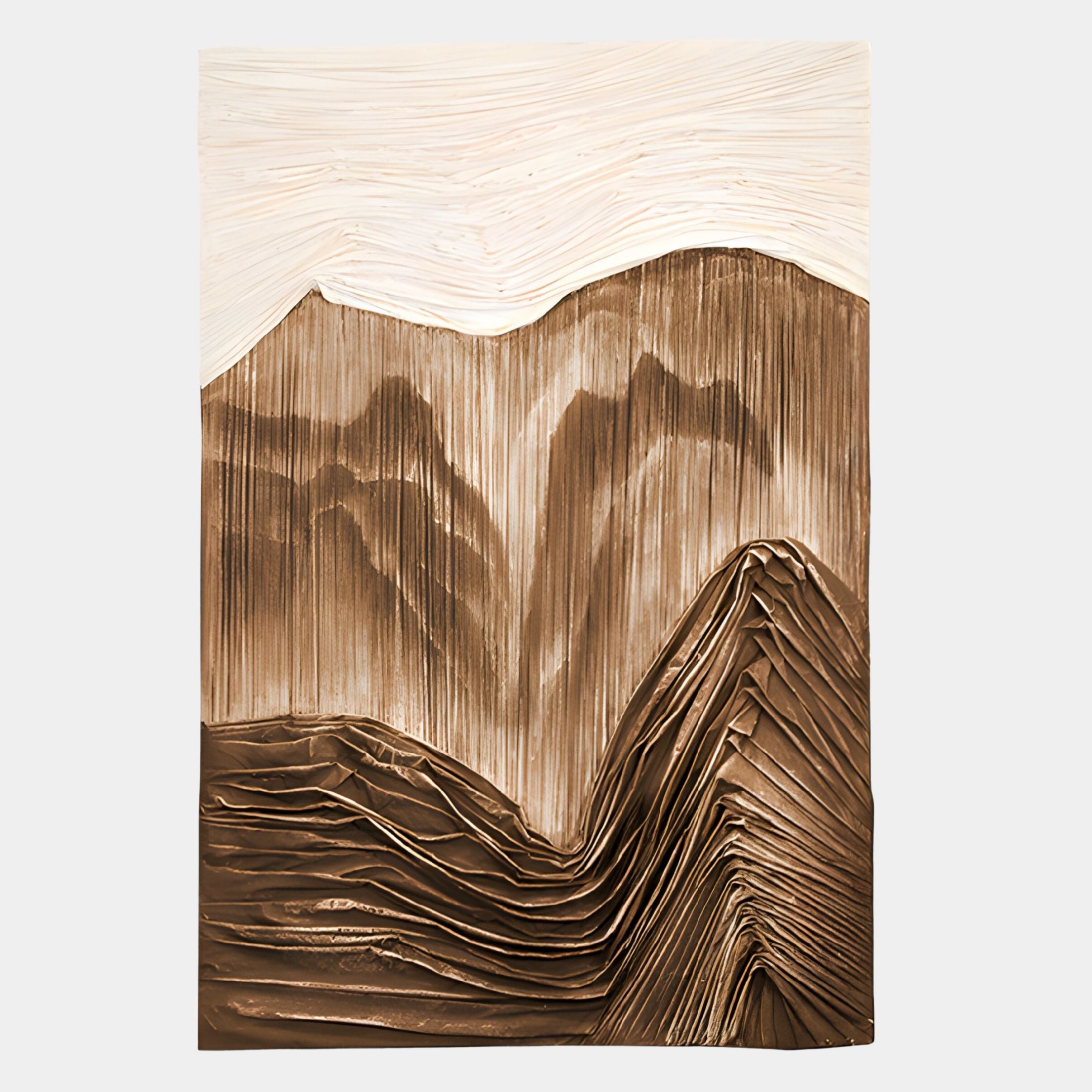 Terralune Bronze Layered Ridge 3D Wall Art by Giant Sculptures features textured brown and beige lines with a cream sky, evoking layered mountains—ideal as abstract landscape wall decor.
