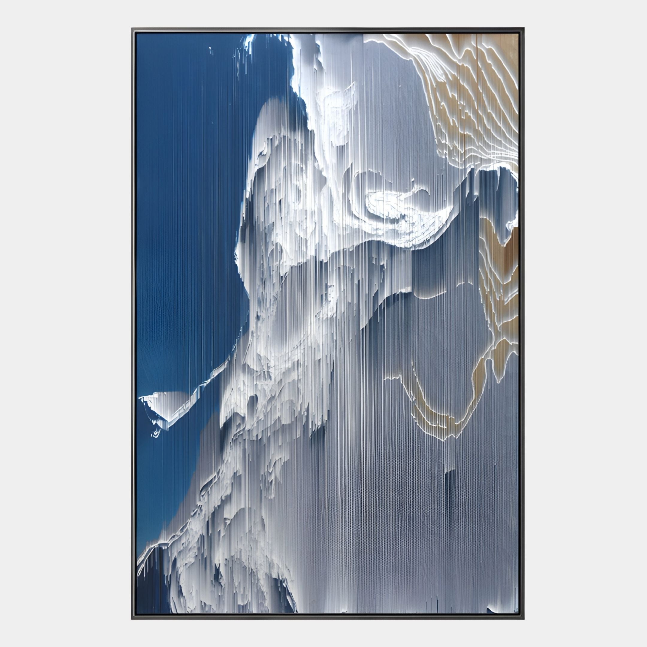 The Aerolune Blue & White Vertical Gradient Rope 3D Wall Art by Giant Sculptures features textured, wave-like blue and white vertical patterns—ideal for modern spaces or as striking abstract wall decor.