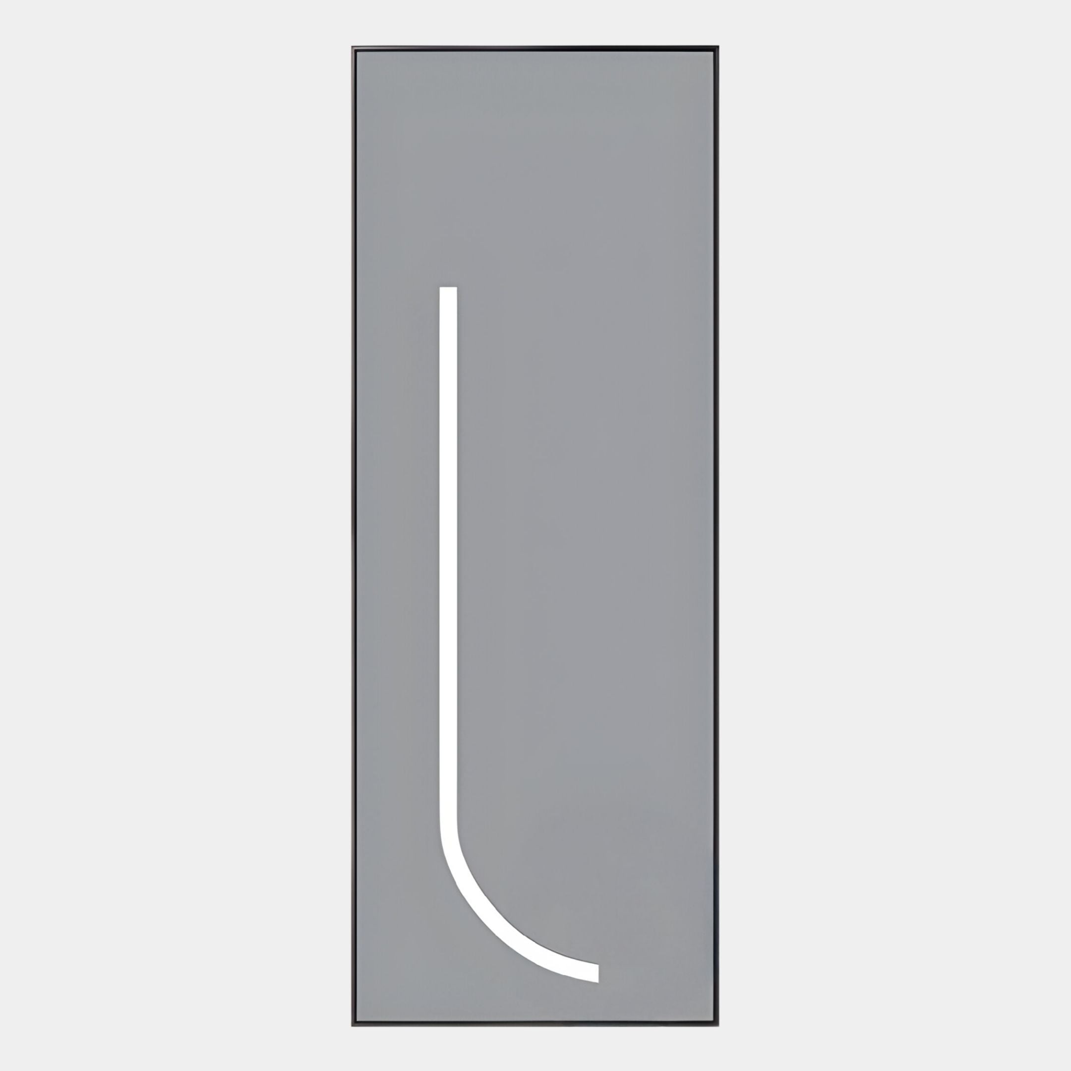 The Luminarch Grey Line LED Minimalist Wall Art by Giant Sculptures features a vertical gray design with a thin white line, adding contemporary style to any space.