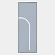 The Giant Sculptures Luminarch Soft Blue Curve LED Minimalist Wall Art features a sleek light gray background with a thin white curved line, vertically framed in black—perfect for adding modern style to your wall decor.
