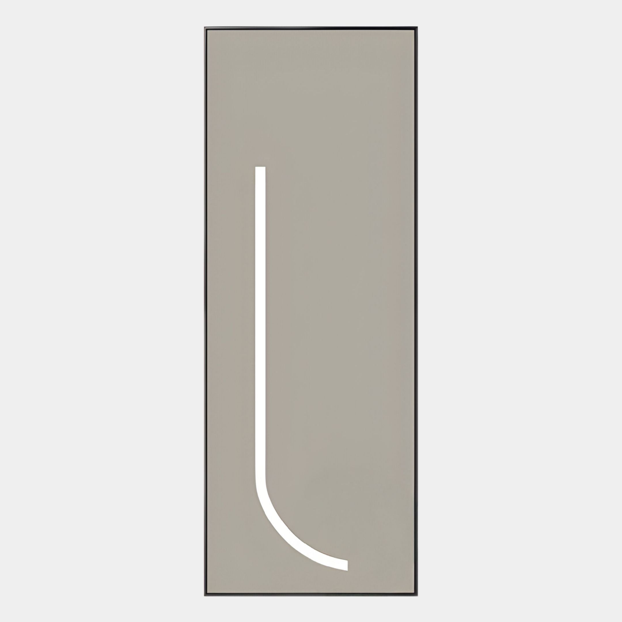 The Luminarch Beige Line LED Minimalist Wall Art by Giant Sculptures features a rectangular design with a light gray background and a single white line curving right—ideal for adding modern style to corridors.