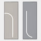 The Luminarch 2-Set Taupe & Grey LED Minimalist Wall Art by Giant Sculptures features two panels: taupe with a white curved line and grey with a white vertical line, both framed in slim black—ideal for contemporary interiors.