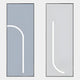 The Luminarch 2-Set Soft Blue & White LED Minimalist Wall Art by Giant Sculptures features minimalist rectangular panels—one light blue with a white curve, the other light gray with a white L shape—ideal for modern wall decor.
