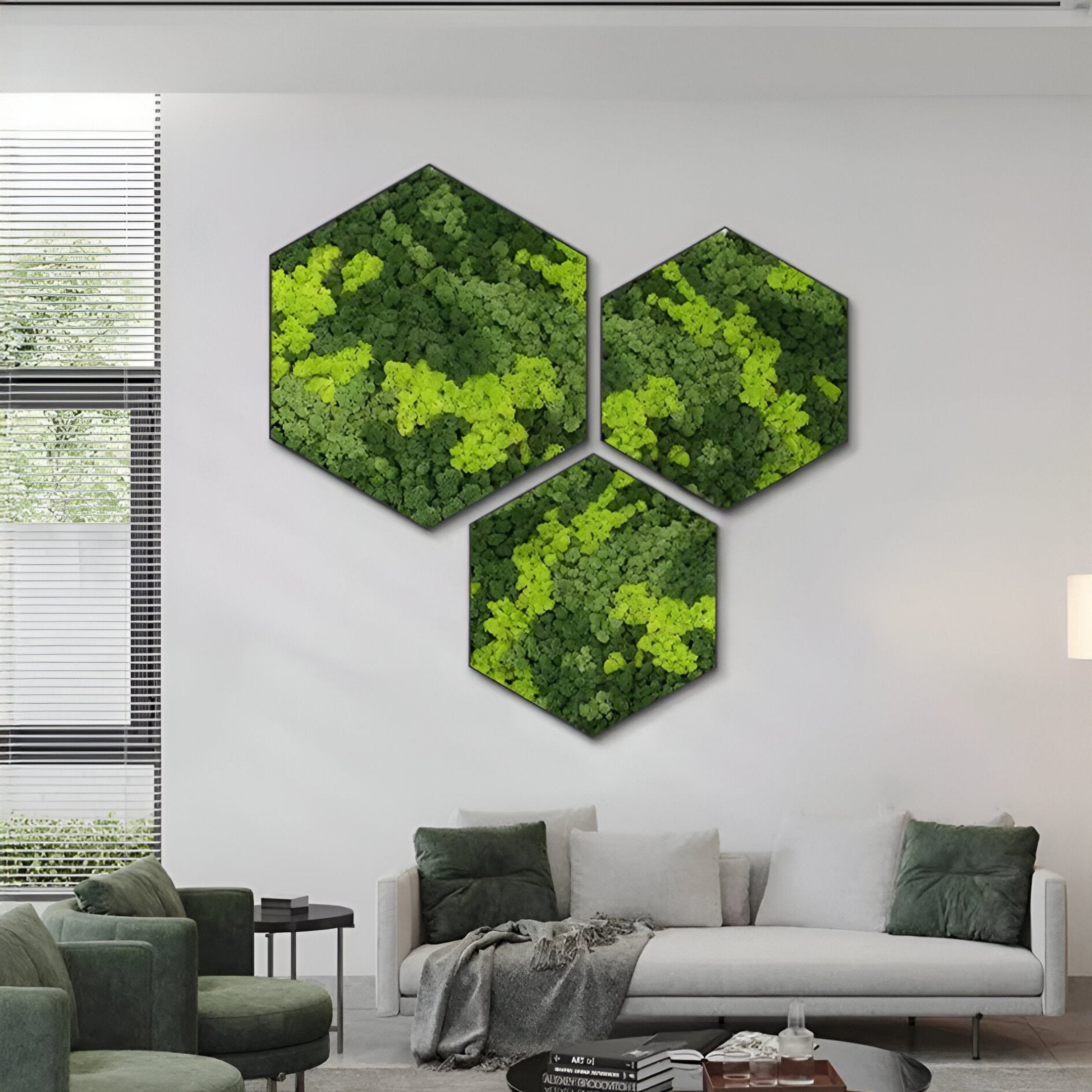 Verdura Hexagonal Green Moss 3D Wall Art