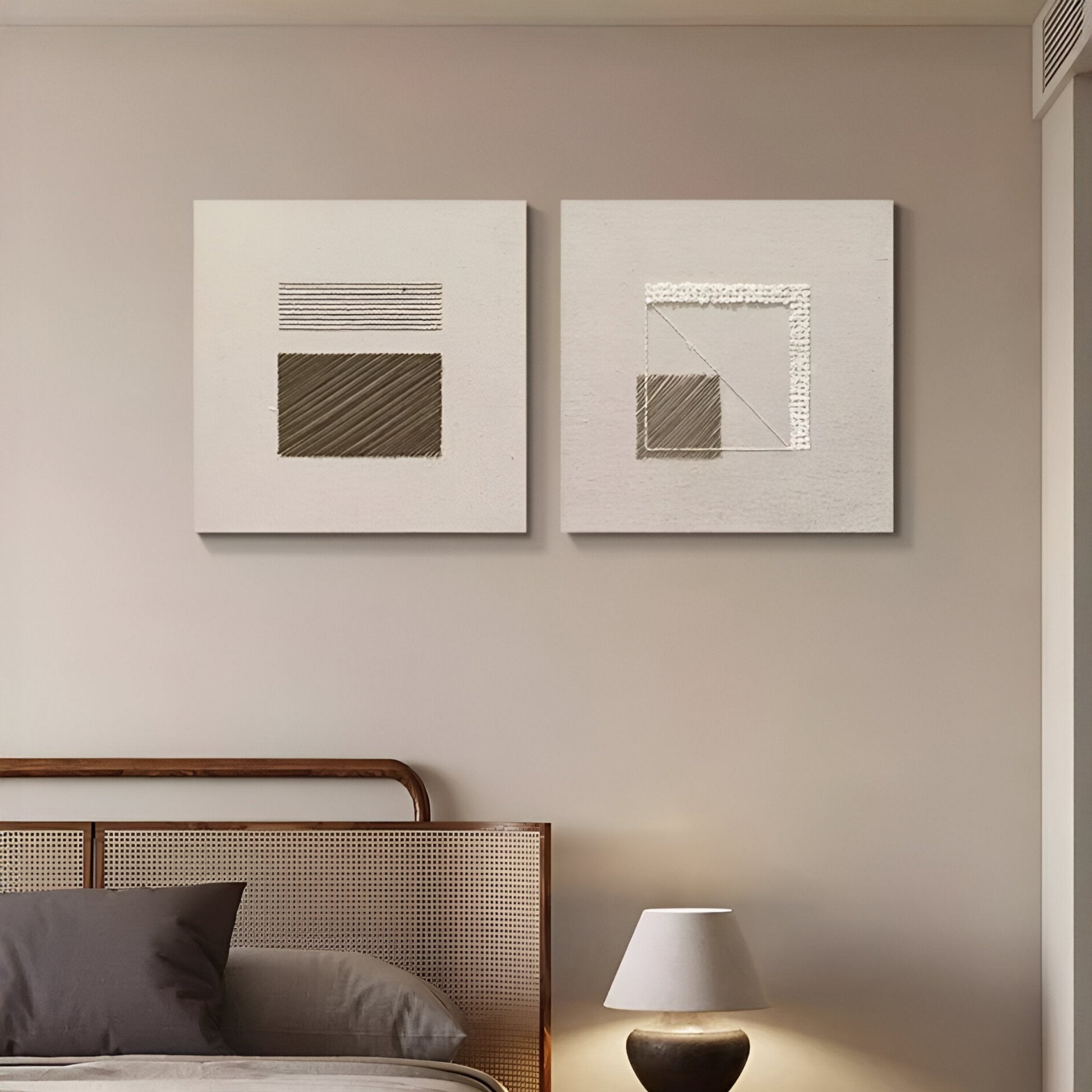 Textura Cream Geometric Linen Thread 3D Wall Art