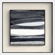 The Stratonis Monochrome Layered Textured Framed Wall Art by Giant Sculptures features wavy black, gray, and white bands, adding depth and movement—perfect for striking contemporary decor on a neutral wall.