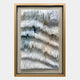 The Linscario Mistfold White & Blue Ripple Texture 3D Wall Art by Giant Sculptures features layered wavy white ridges with blue, gray, and gold accents, creating an abstract framed piece ideal for luxury interiors.