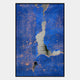 The Cerulex Blue Rift Textured Steel Mirror 3D Wall Art by Giant Sculptures features vivid blue and copper textures framing a reflective steel-like center, subtly revealing hints of plants and room elements in the background.