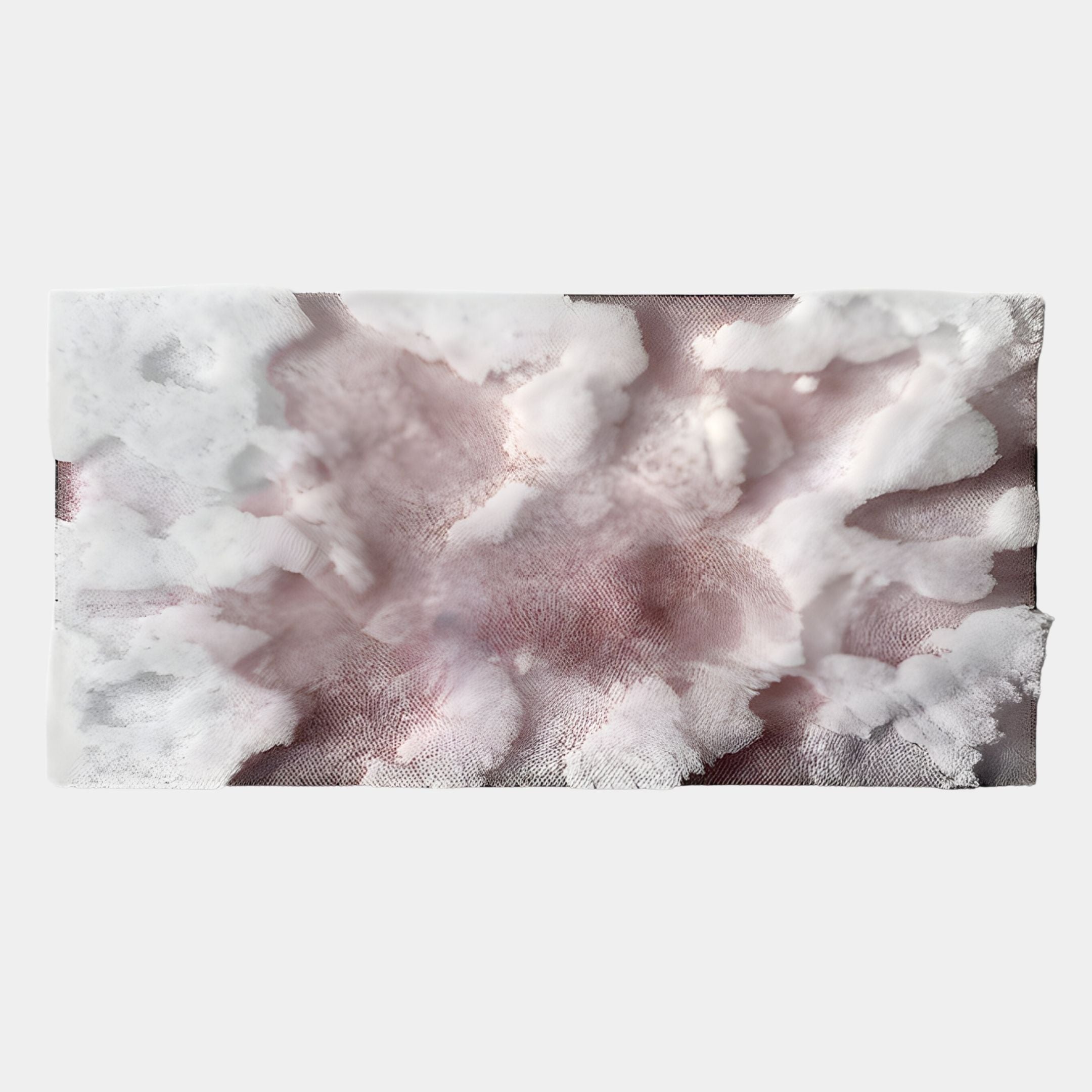 A rectangular towel inspired by Giant Sculptures' Nivara Rose Mist Ripple Straw 3D Wall Art, featuring soft white cloud-like shapes over a pink and light gray background—ideal for adding dreamy texture to modern decor.