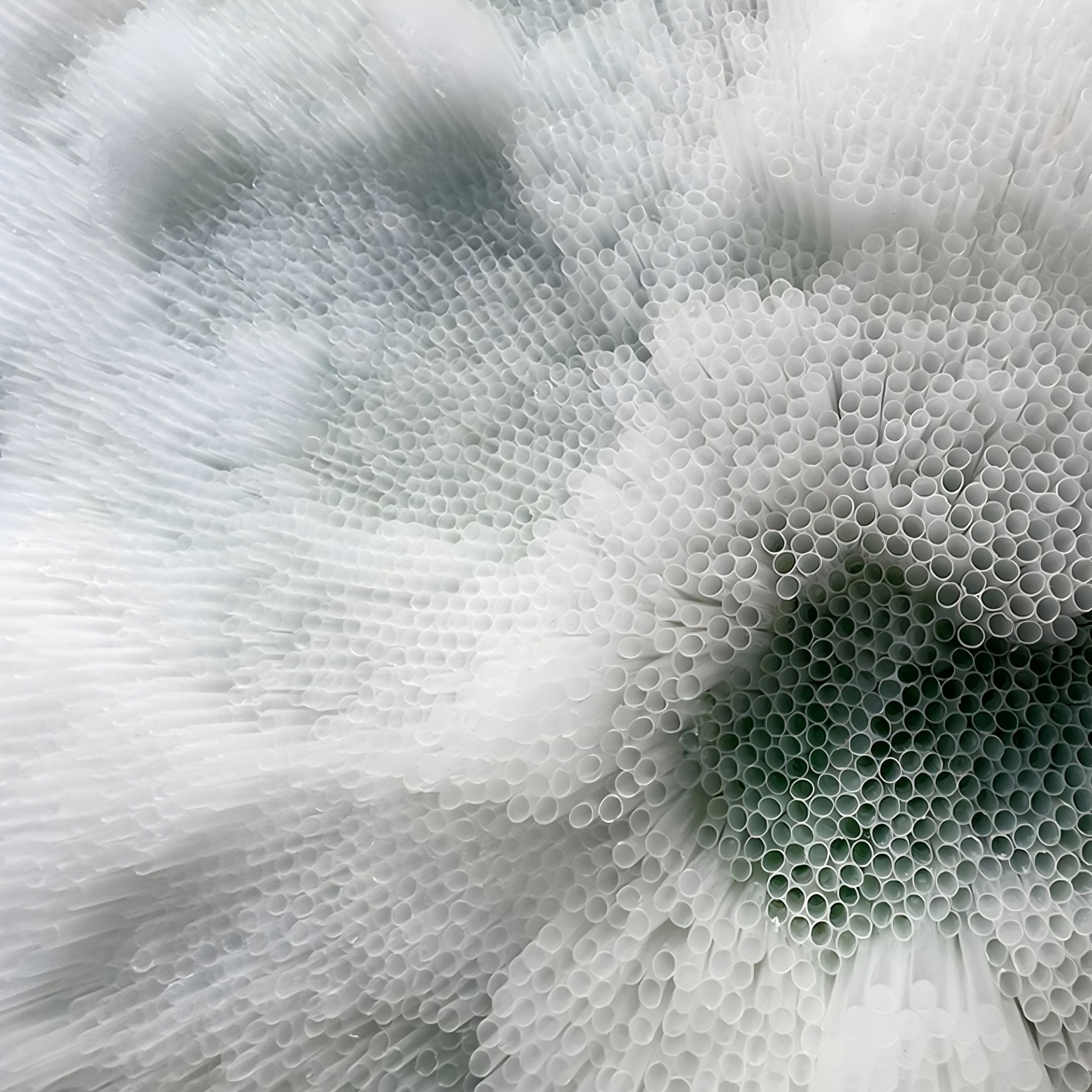 The Nivara Sage Drift Ripple Straw 3D Wall Art by Giant Sculptures features clustered white straws arranged vertically, creating a textured pattern with circular openings—ideal for adding depth and modern flair to your decor.