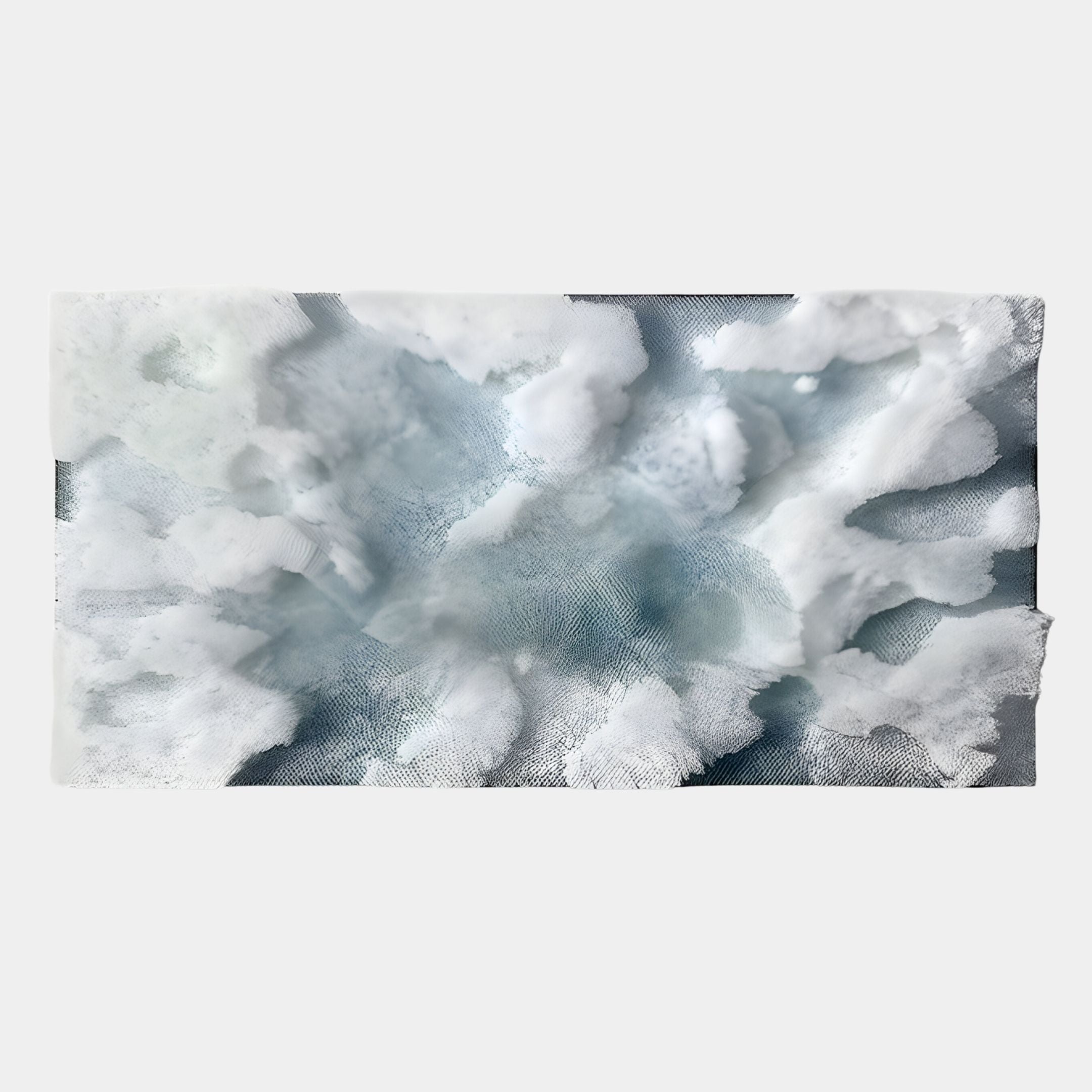 The Nivara Ice Blue Ripple Straw 3D Wall Art by Giant Sculptures features soft, cloud-like white forms on an ice blue and gray background, perfect for contemporary interiors.