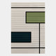 The Gridoria Olive Green & Teal Linear Block Woven Wall Art by Giant Sculptures features thin beige stripes and bold black lines forming geometric shapes, with an olive green block in the upper right and teal in the lower left.