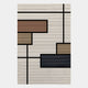 The Gridoria Mocha & Charcoal Linear Block Woven Wall Art by Giant Sculptures features thin black lines forming rectangles and squares, accented with brown, beige, and dark blue stripes on a cream background—ideal for modern minimalist decor.