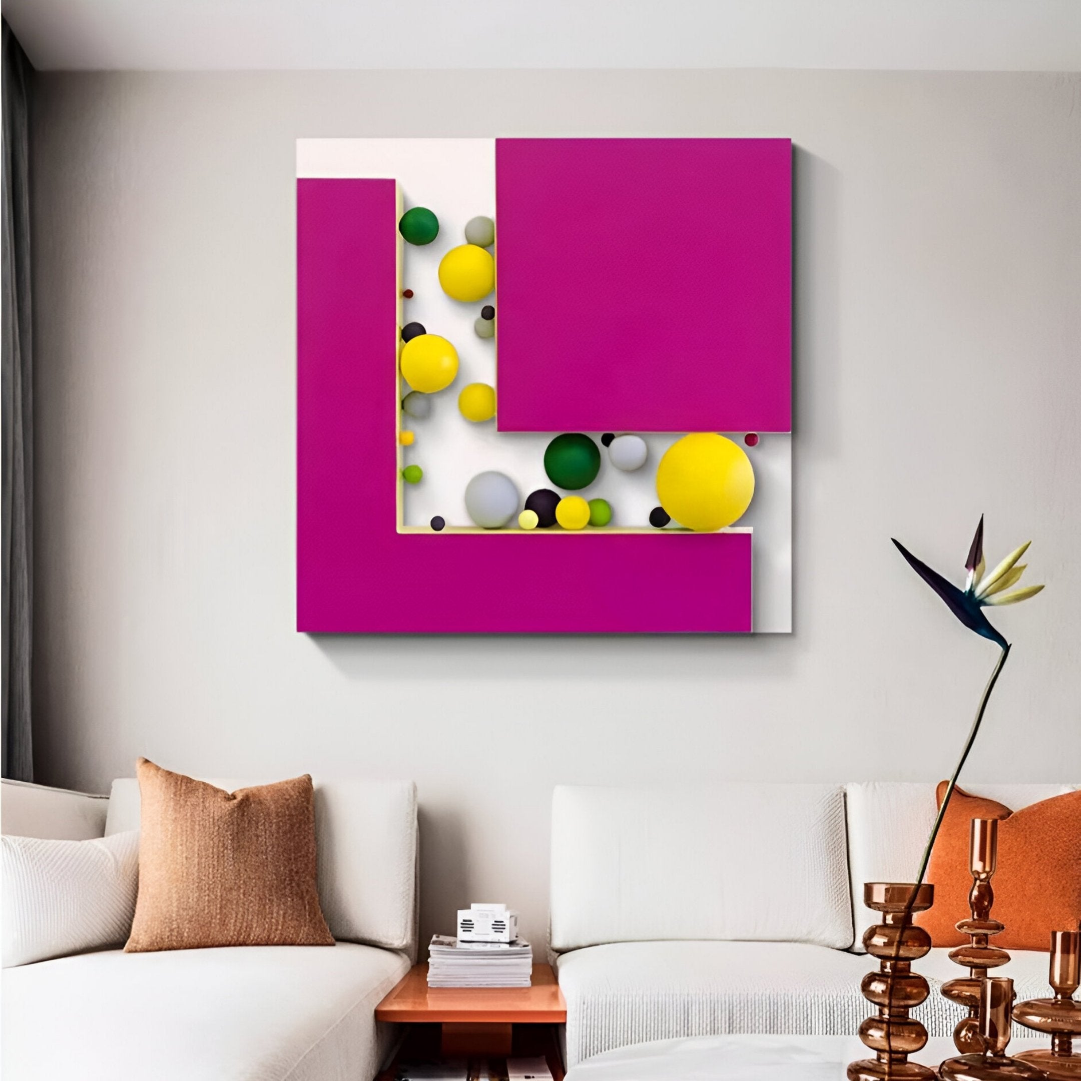 Chromara Magenta & Yellow Sphere Cascade 3D Wall Art