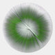 The Lustara Green Gradient Circular Leather 3D Wall Art by Giant Sculptures features abstract silver and green fan-like lines, creating a bold optical illusion with a bright center and dark edges on a light gray background.