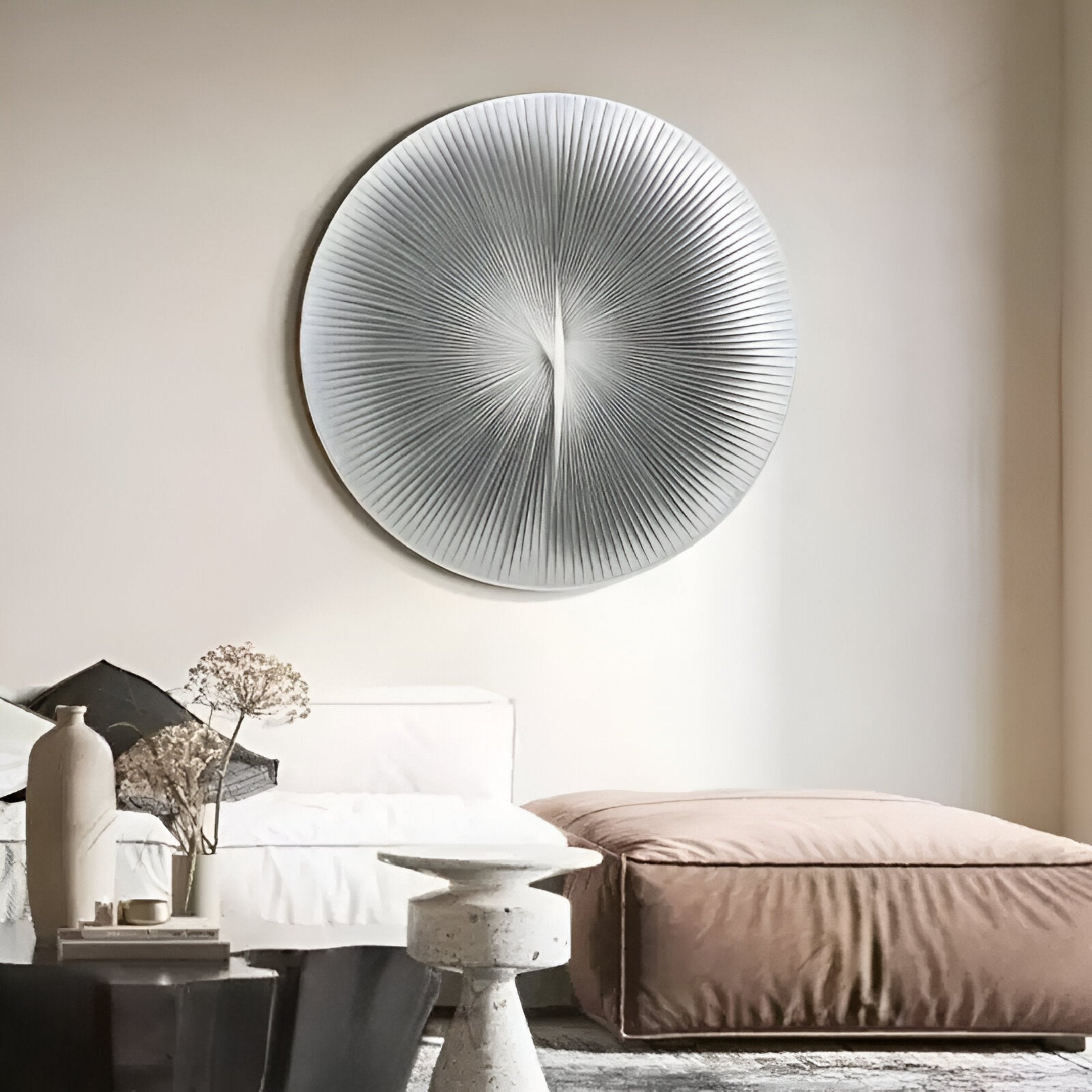 Lustara Silver Gradient Circular Leather 3D Wall Art