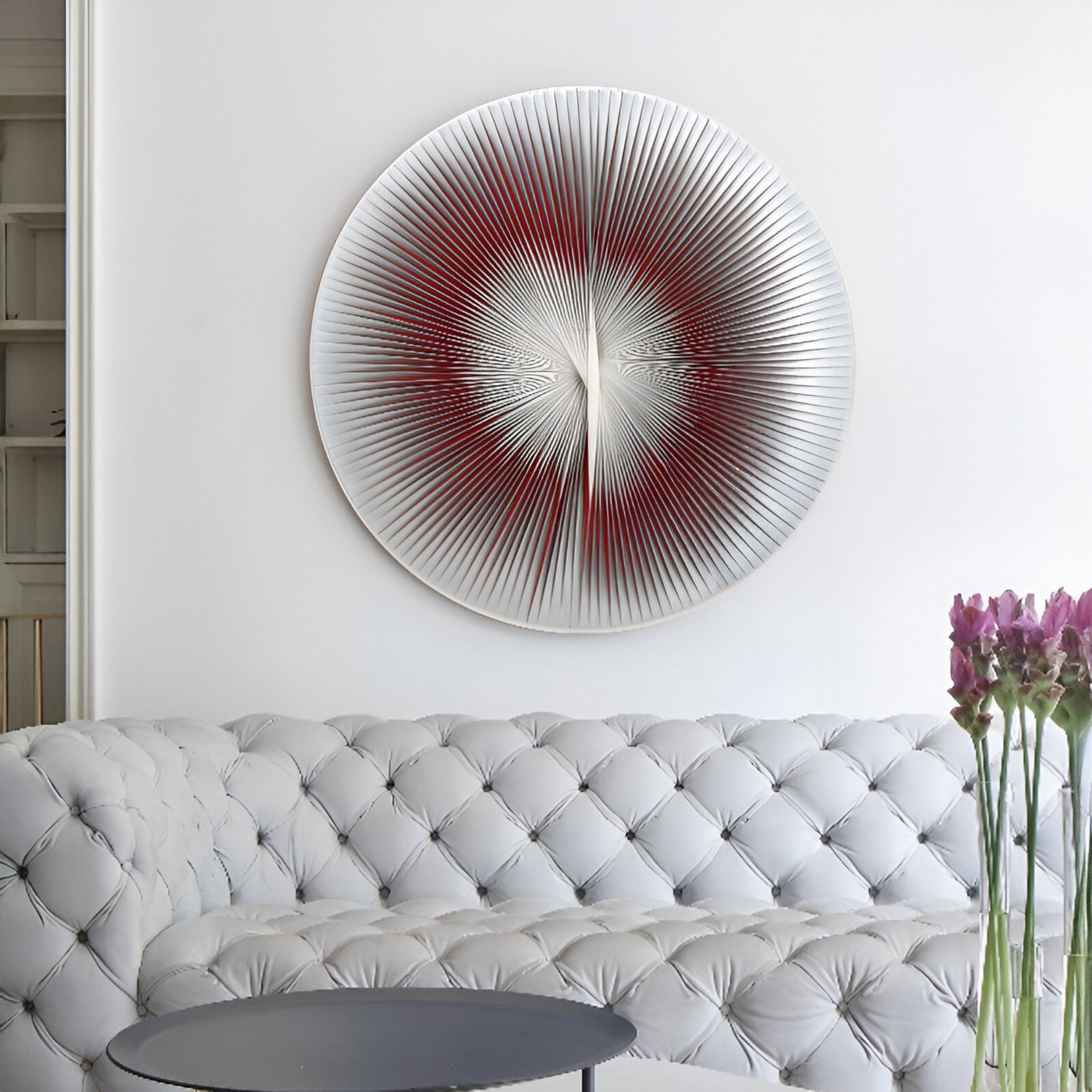 Lustara Crimson Gradient Circular Leather 3D Wall Art