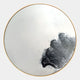 The Auralune Ink Drift Abstract Round 3D Wall Art by Giant Sculptures features a thin gold-framed mirror with black ink brushstroke artwork on one side, creating striking minimalist wall decor against a light background.