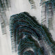 The Montrevian Misty Mountain Cascade Nail Round 3D Wall Art by Giant Sculptures features layered black and green threads with blue beads in wave-like curves on a translucent white background, creating a textured, dynamic abstract design.