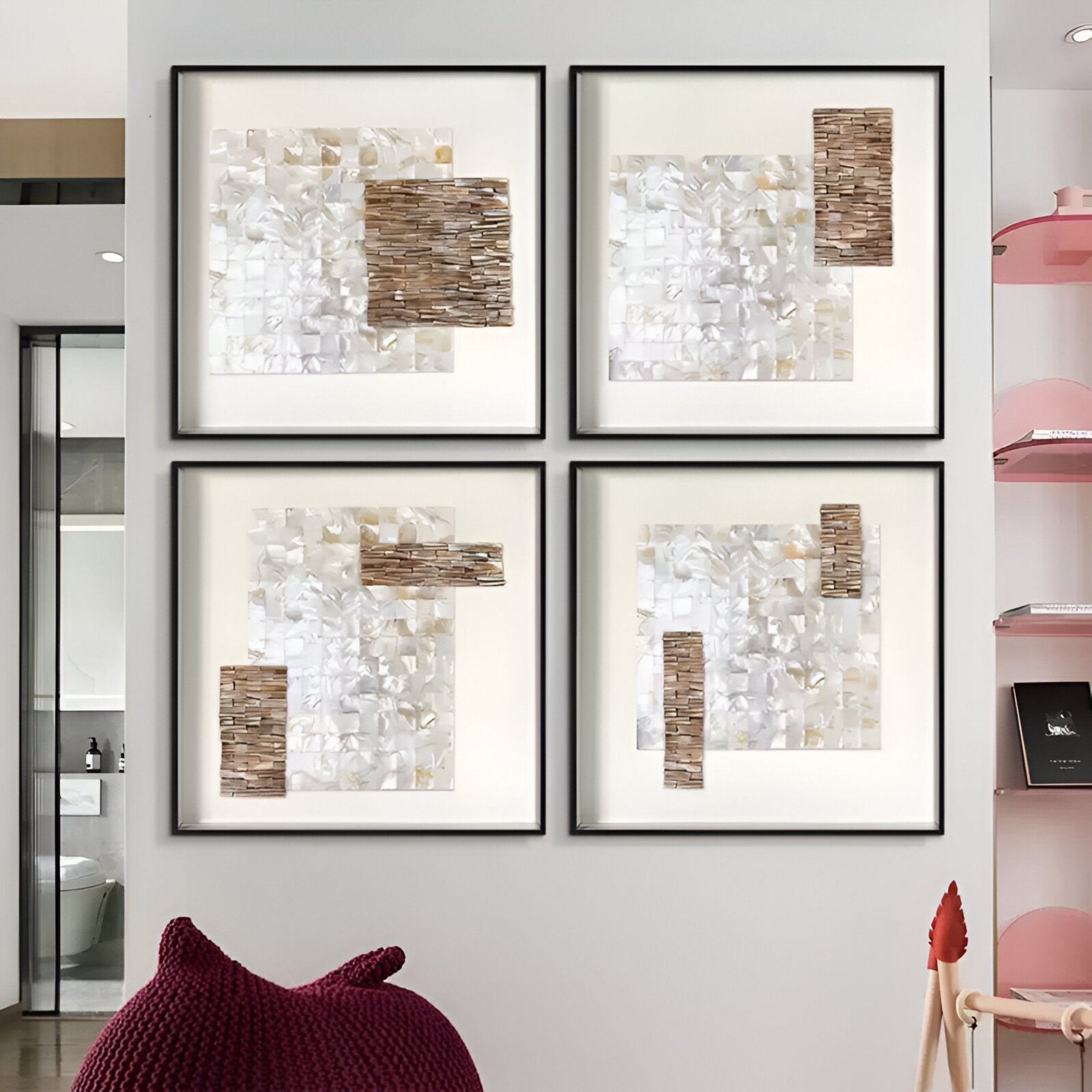 Lustrosa Pearl & Shell Mosaic Quad Set 3D Wall Art