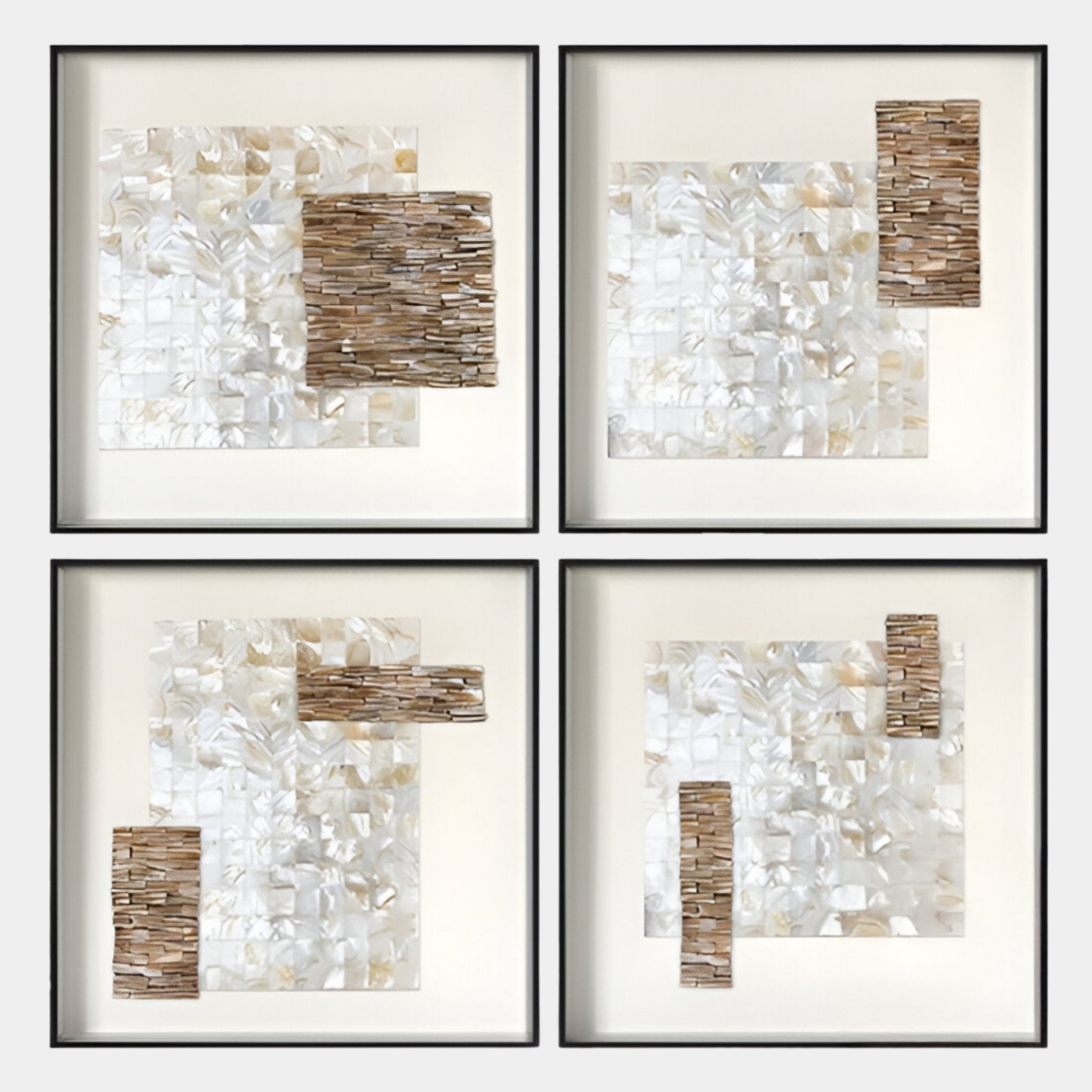 Lustrosa Pearl & Shell Mosaic Quad Set 3D Wall Art