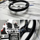 The Apexline Motorsport Racing Theme 2-Set 3D Wall Art by Giant Sculptures features detailed close-ups of a steering wheel and sporty jacket with sponsor logos—perfect motorsport decor for any enthusiast’s space.
