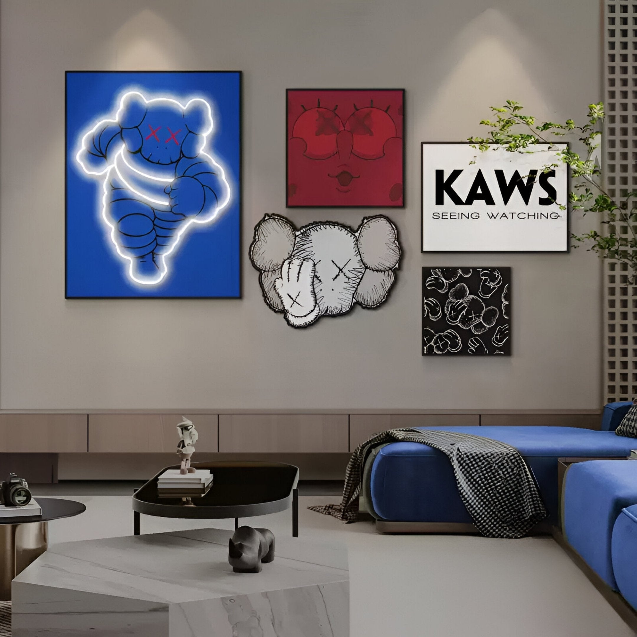 Kawsion Blue Neon & Sketch Set LED Wall Art
