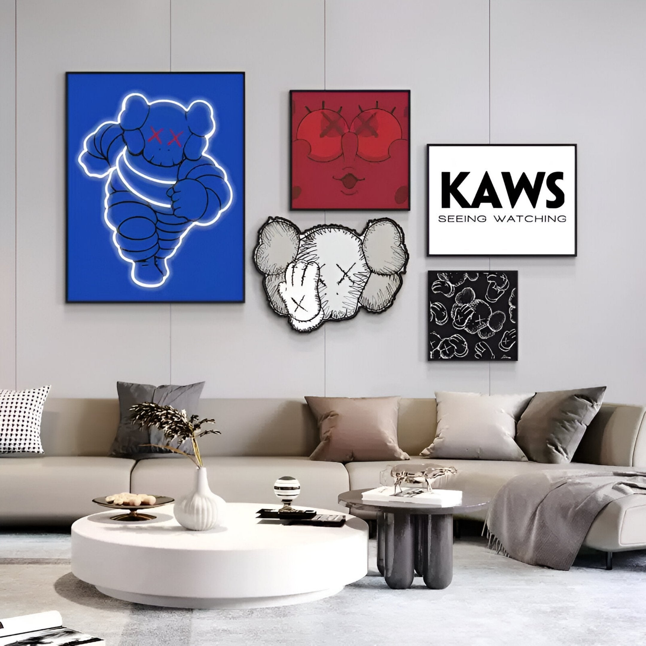 Kawsion Blue Neon & Sketch Set LED Wall Art