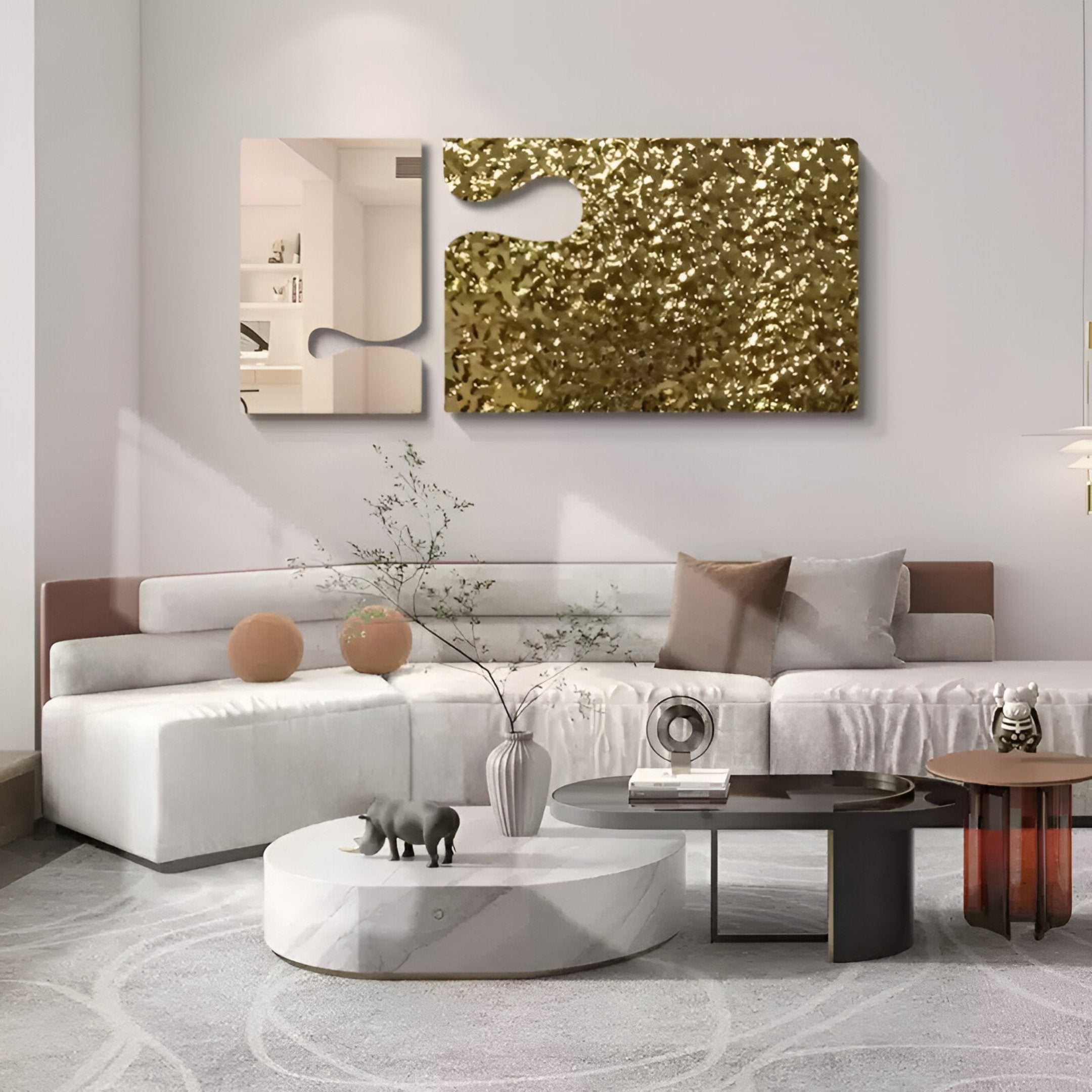 Aurargent Puzzle Gold Textured Steel & Mirror 3D Wall Art