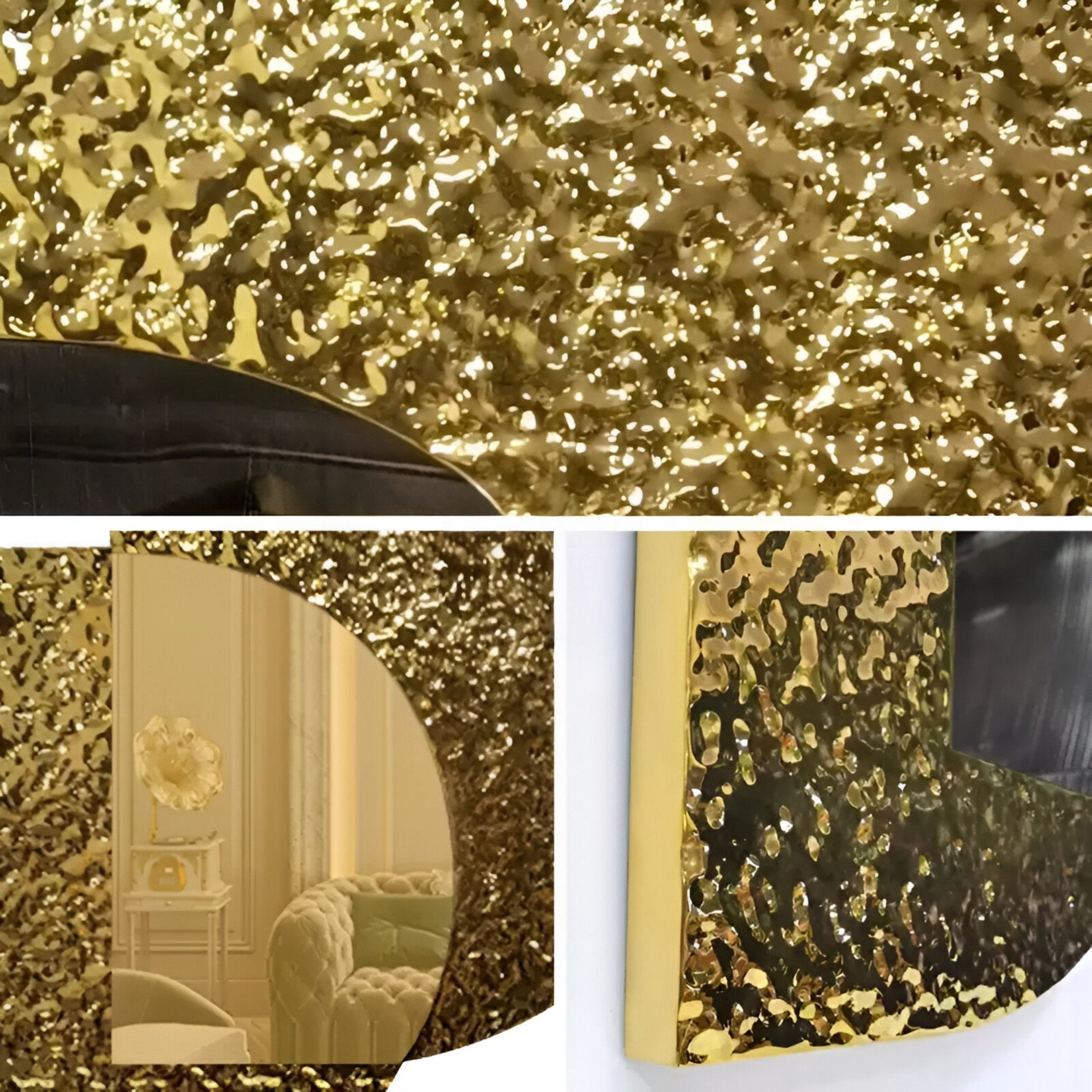 Aurargent Half-Moon Gold Textured Mirror 3D Wall Art