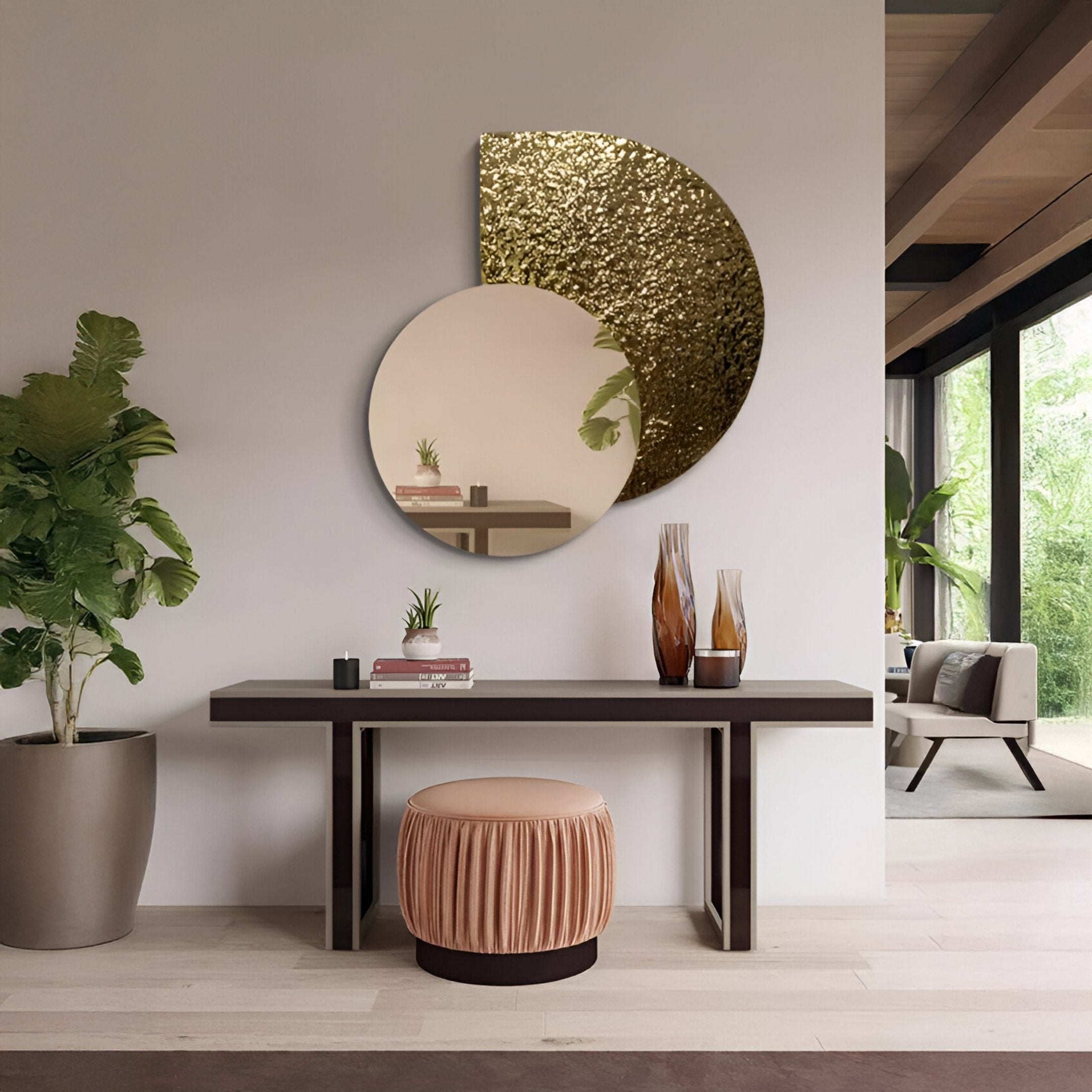 Aurargent Gold Textured Round Mirror 3D Wall Art