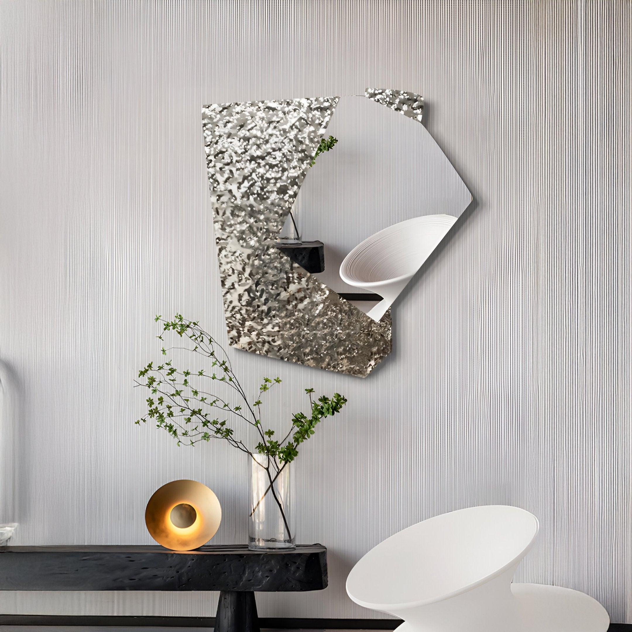 Aurargent Silver Layered Steel Mirror 3D Wall Art