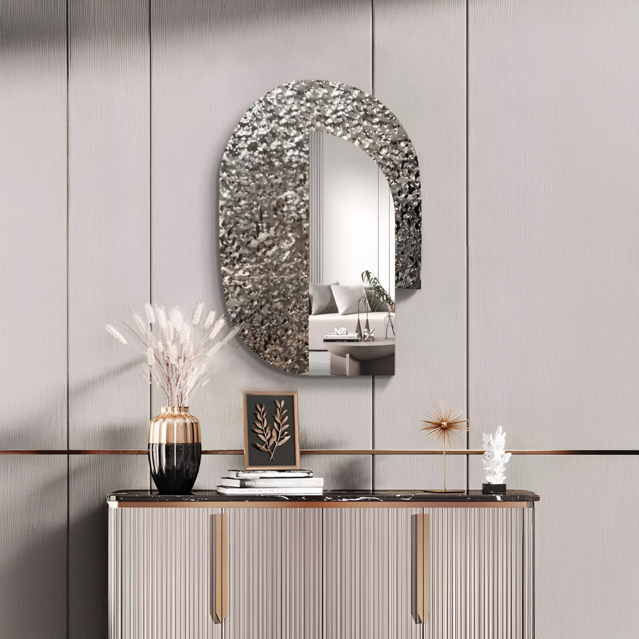 Aurargent Arch Layered Silver Mirror 3D Wall Art