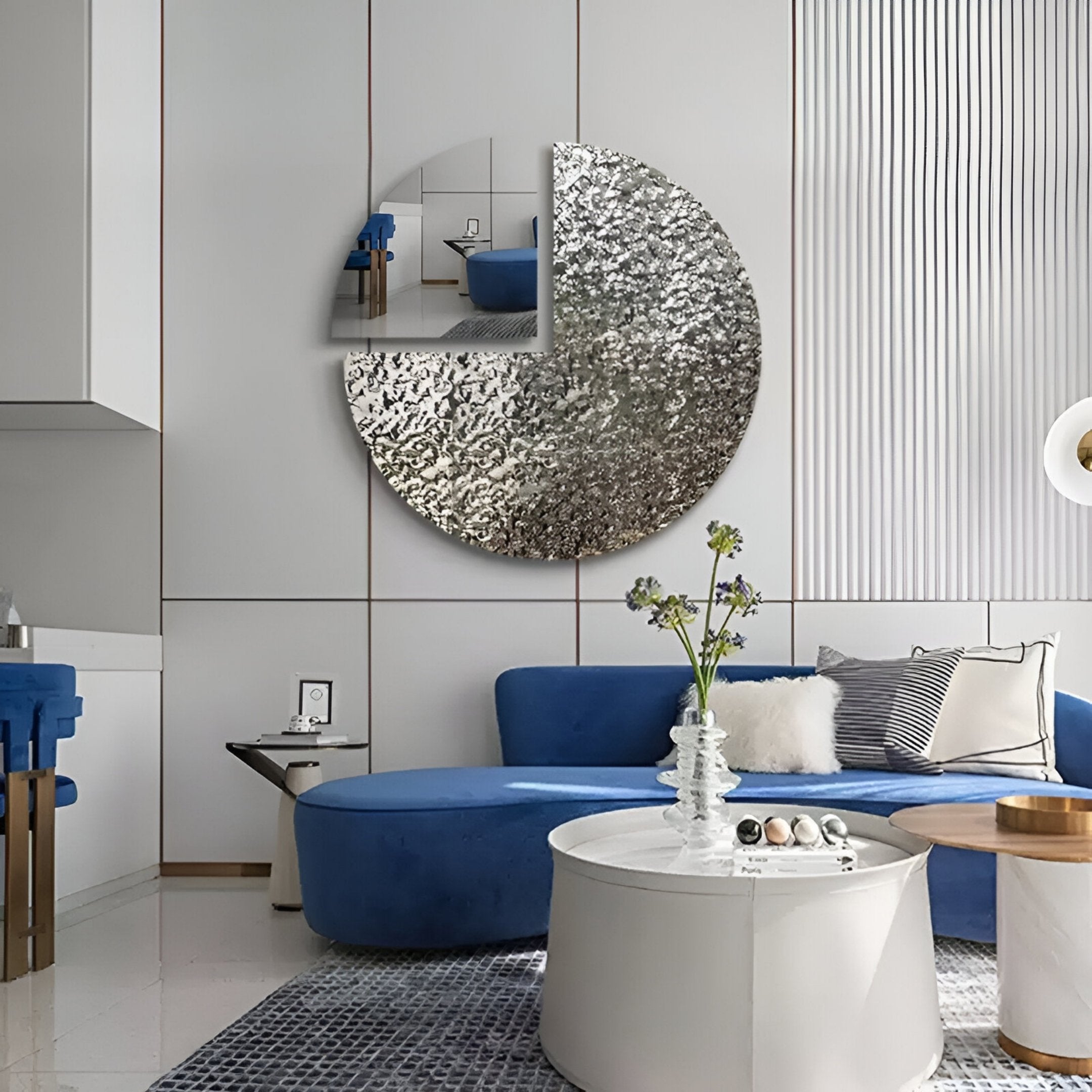 Aurargent Quarter Layered Round Silver Mirror 3D Wall Art