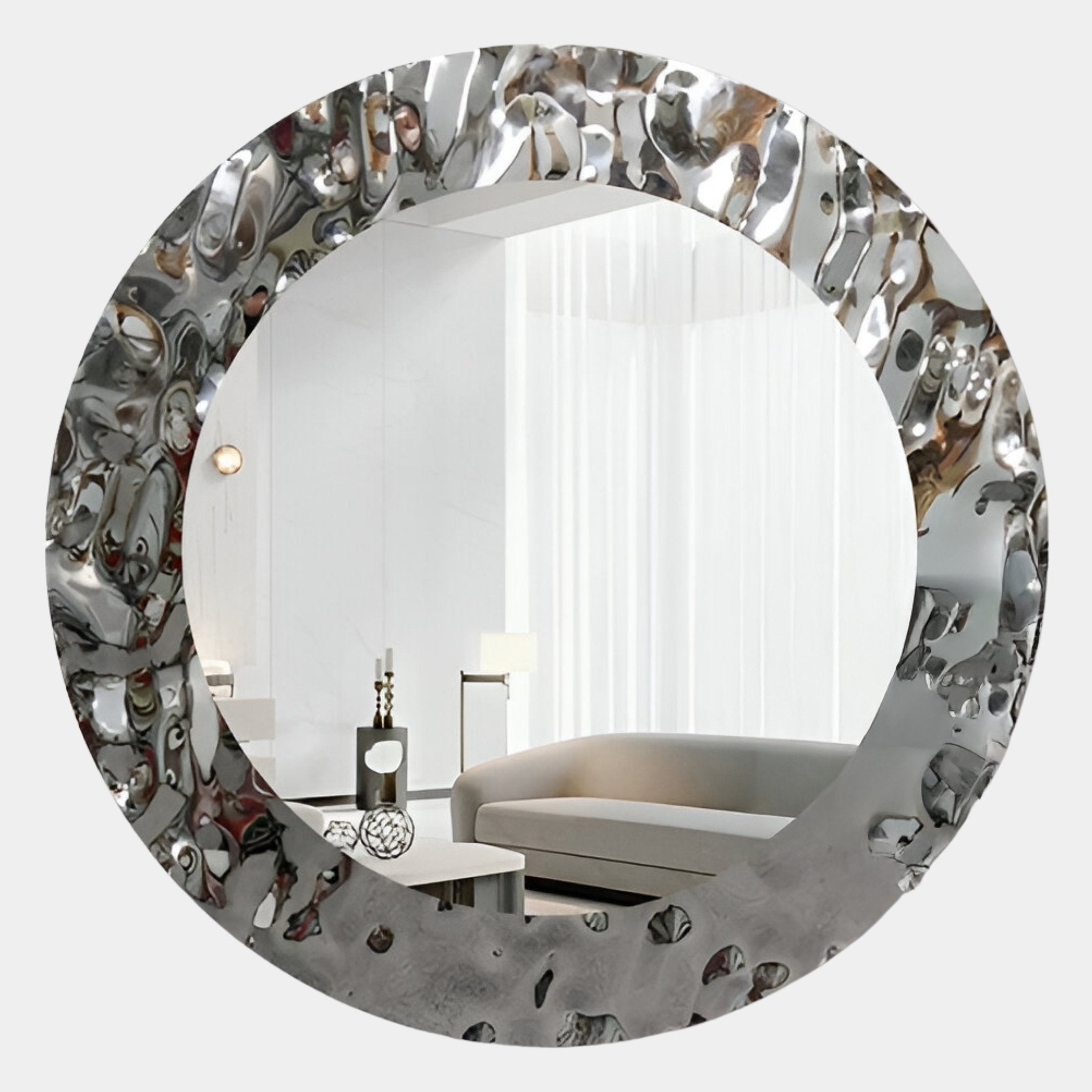 Aurargent Round Layered Silver Mirror 3D Wall Art