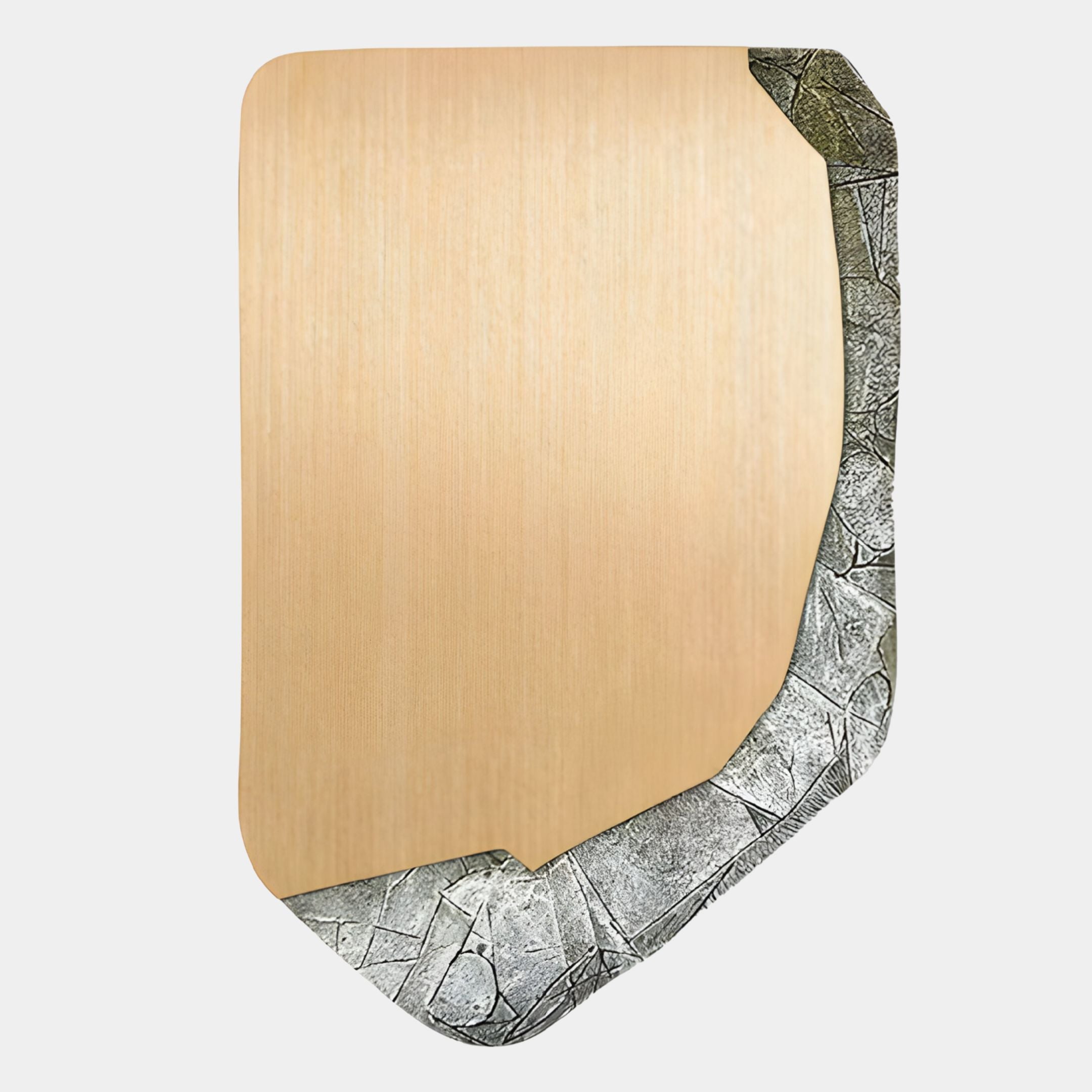 The Gildrift Gold Steel & Silver Crackle Edge Textured 3D Wall Art by Giant Sculptures features a rectangular wooden plaque with smooth edges and a textured gold steel border on two corners, creating striking contemporary decor.