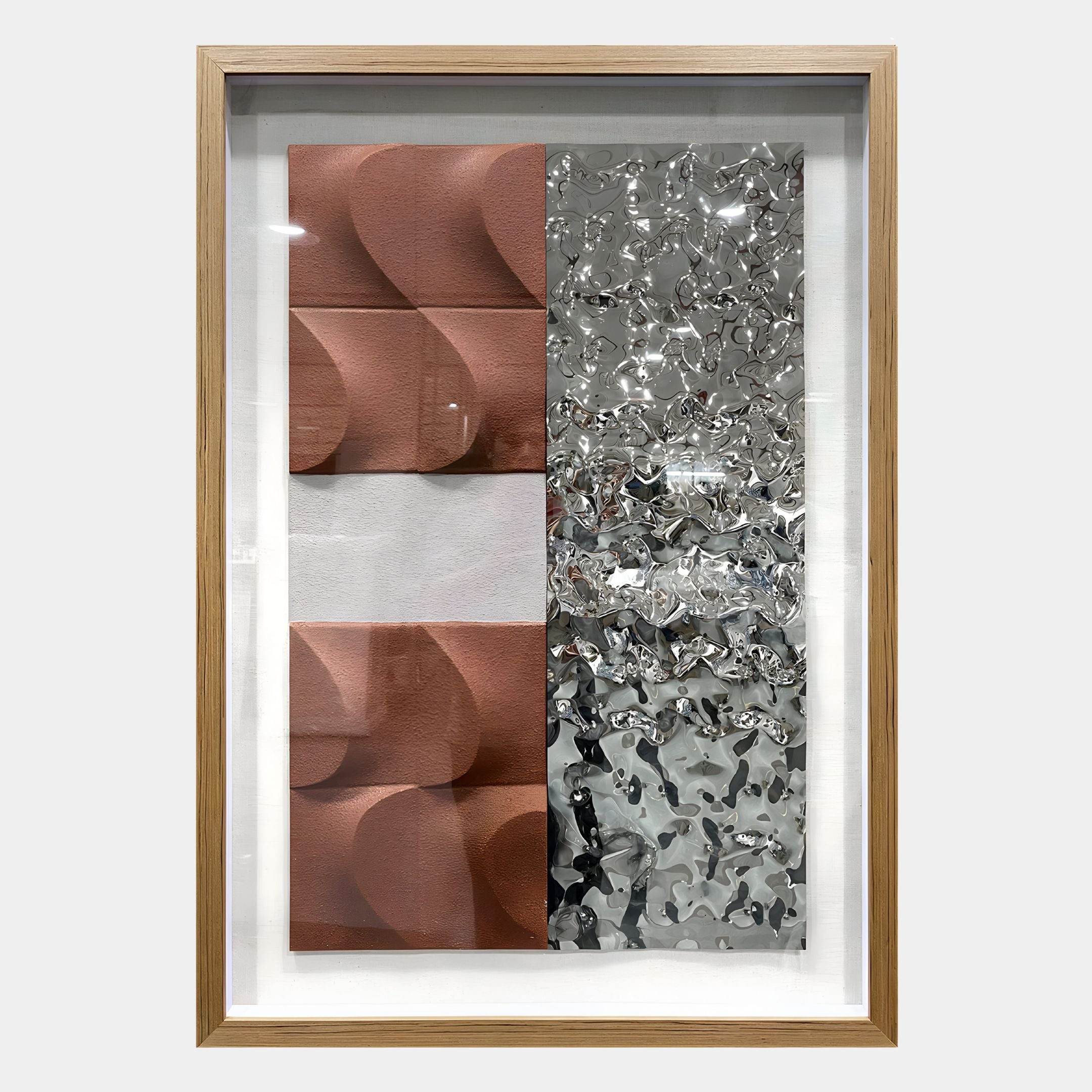 Crushline Terracotta & Silver Ripple 3D Wall Art | Textured Metal