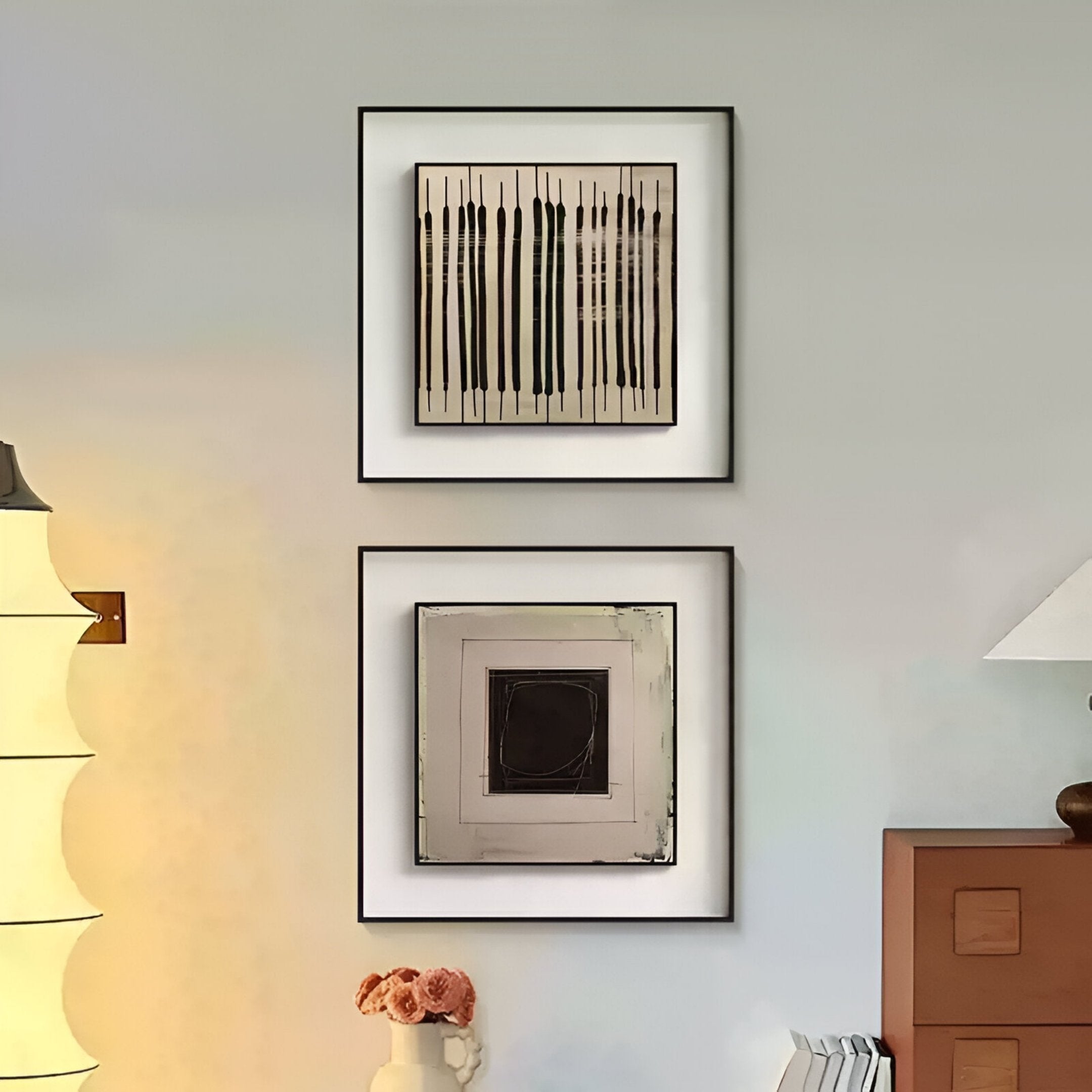 Nerava Vertical Rhythm Black & Cream Abstract Wall Art