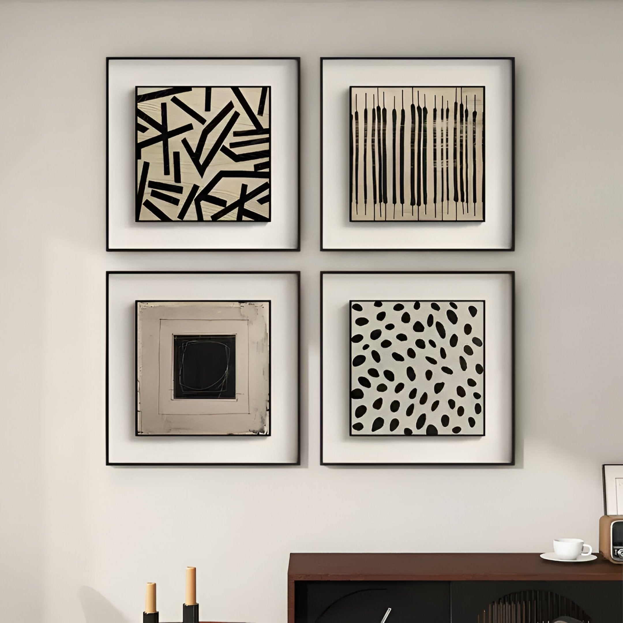 Nerava Central Frame Black & Cream Abstract Wall Art