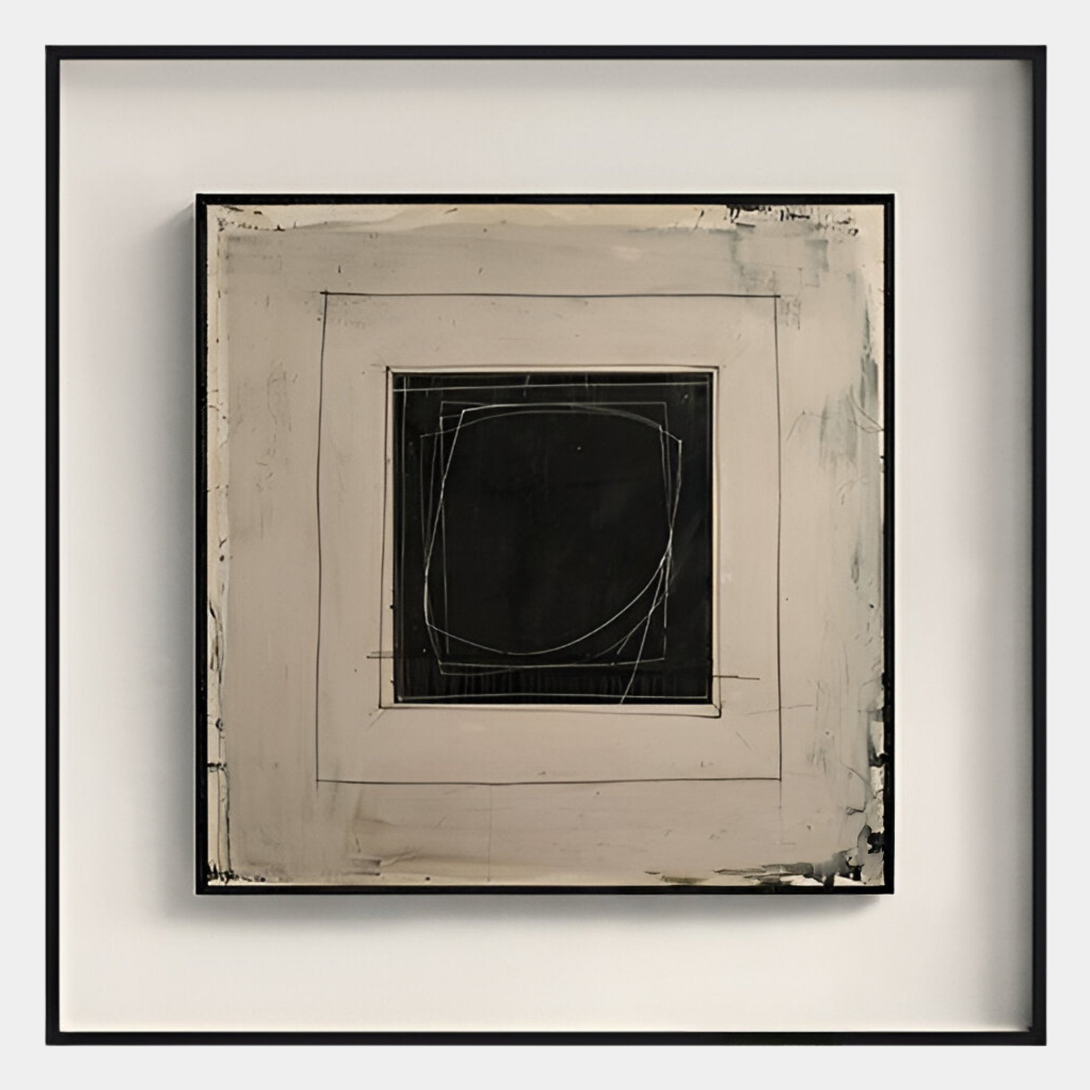 Nerava Central Frame Black & Cream Abstract Wall Art