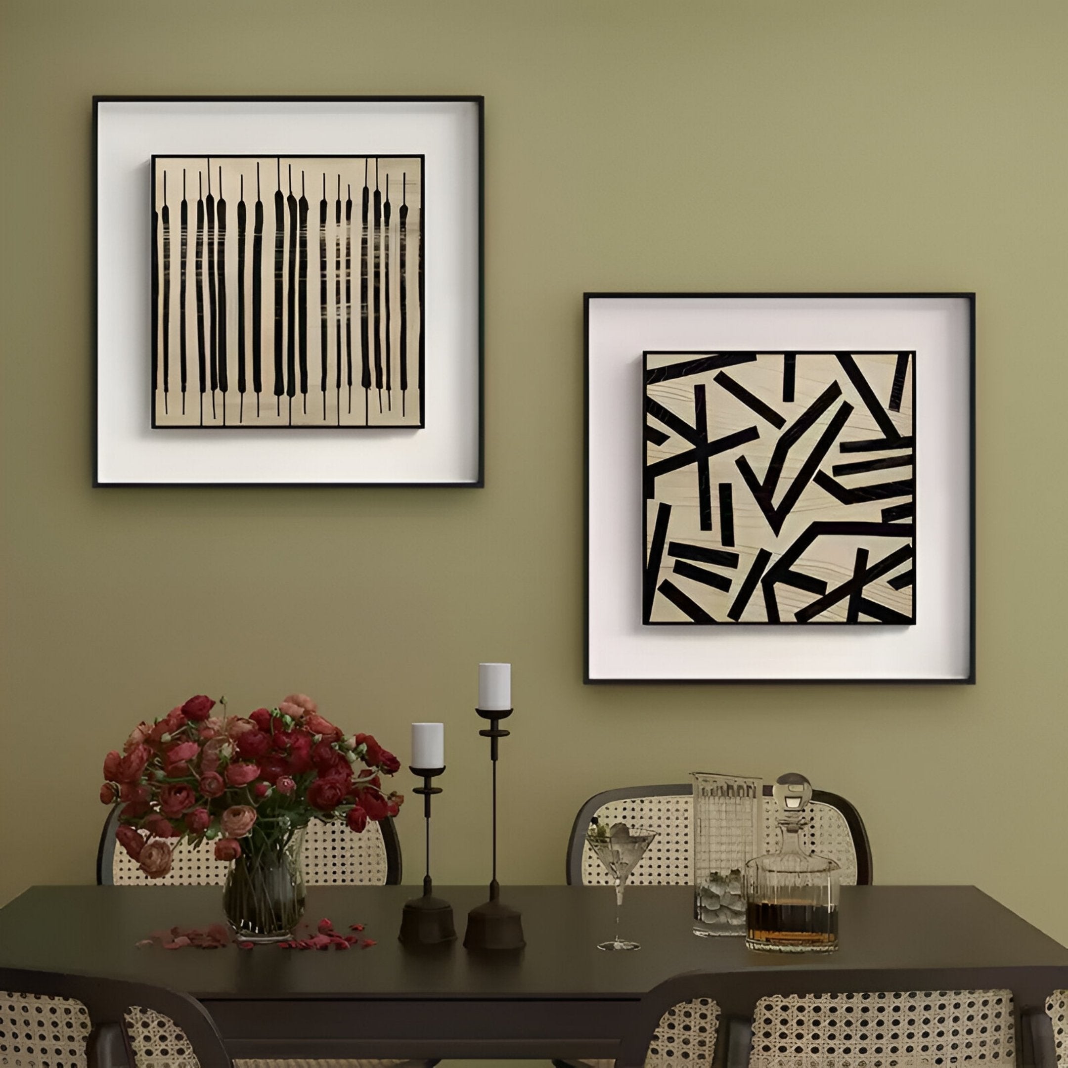 Nerava Fragmented Path Black & Cream Abstract Wall Art