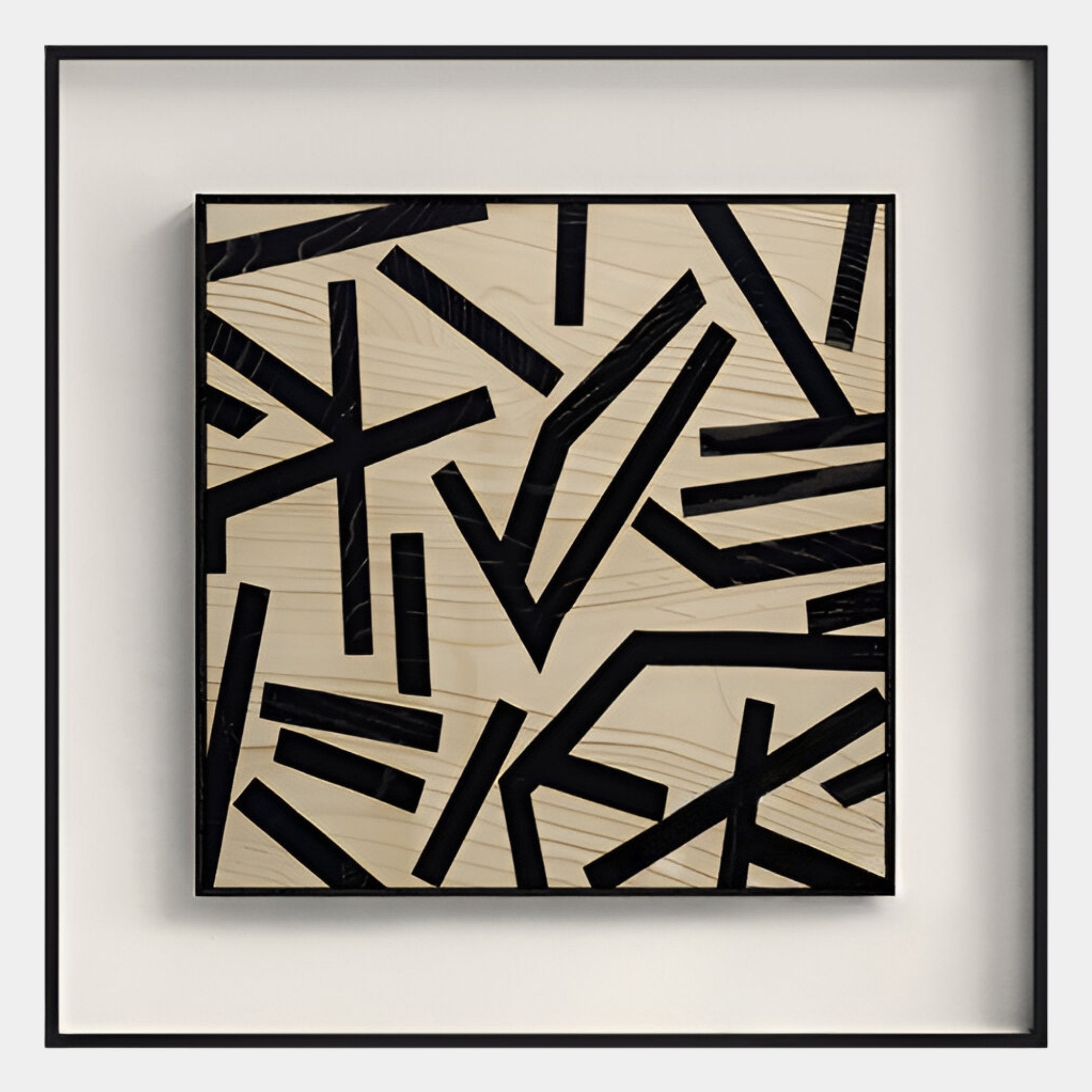 Nerava Fragmented Path Black & Cream Abstract Wall Art